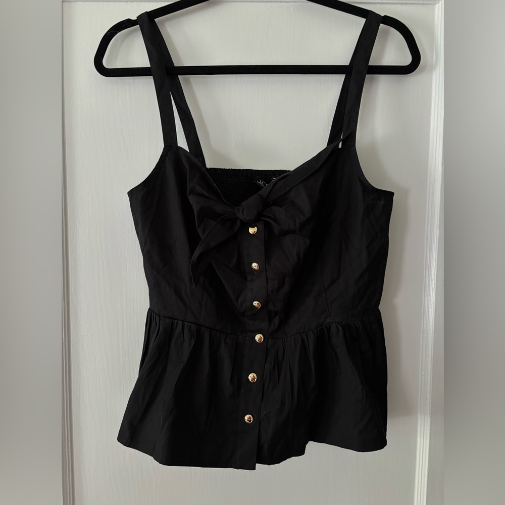 J. Crew Black Button-Front Tie Peplum Tank